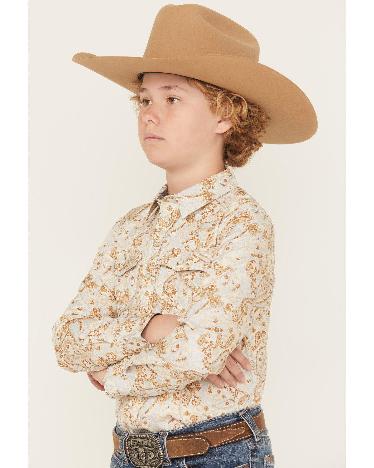 Boys' Porter Floral Long Sleeve Snap Western Shirt Cream