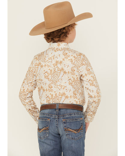 Boys' Porter Floral Long Sleeve Snap Western Shirt Cream