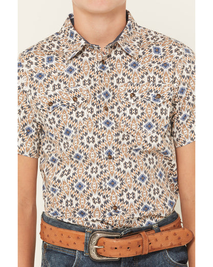Boys' High Plains Southwestern Print Short Sleeve Snap West Tan