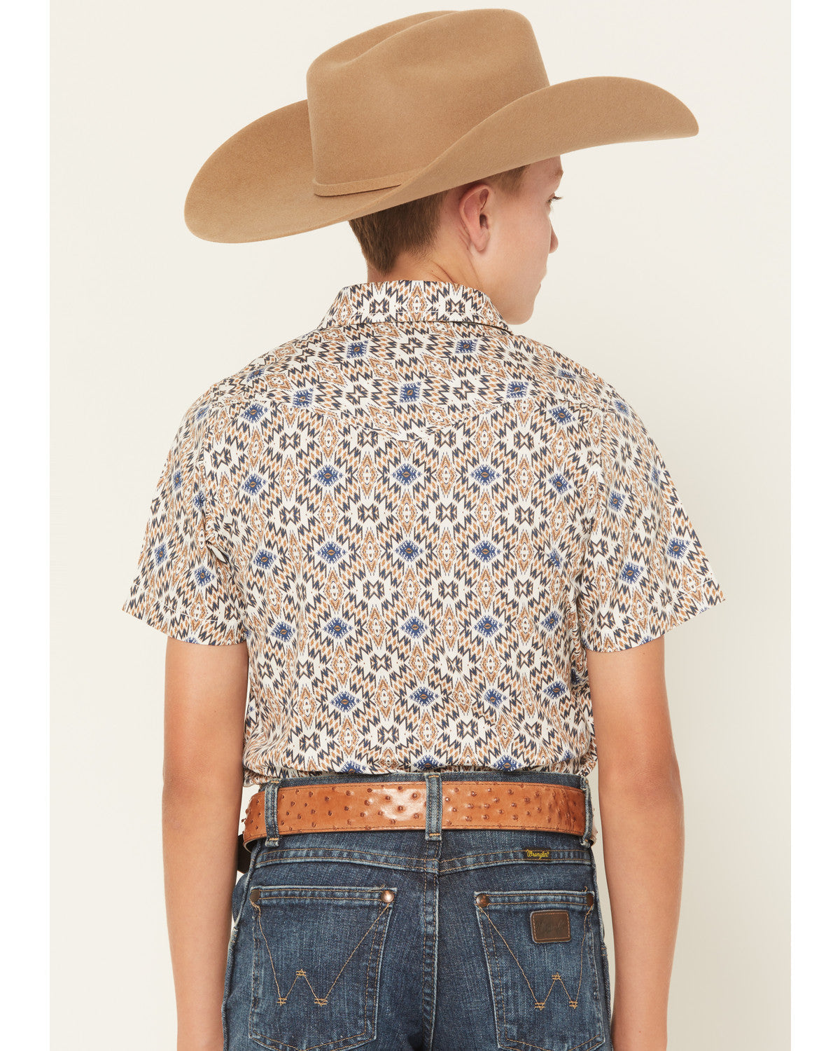 Boys' High Plains Southwestern Print Short Sleeve Snap West Tan