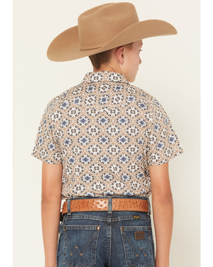 Boys' High Plains Southwestern Print Short Sleeve Snap West Tan