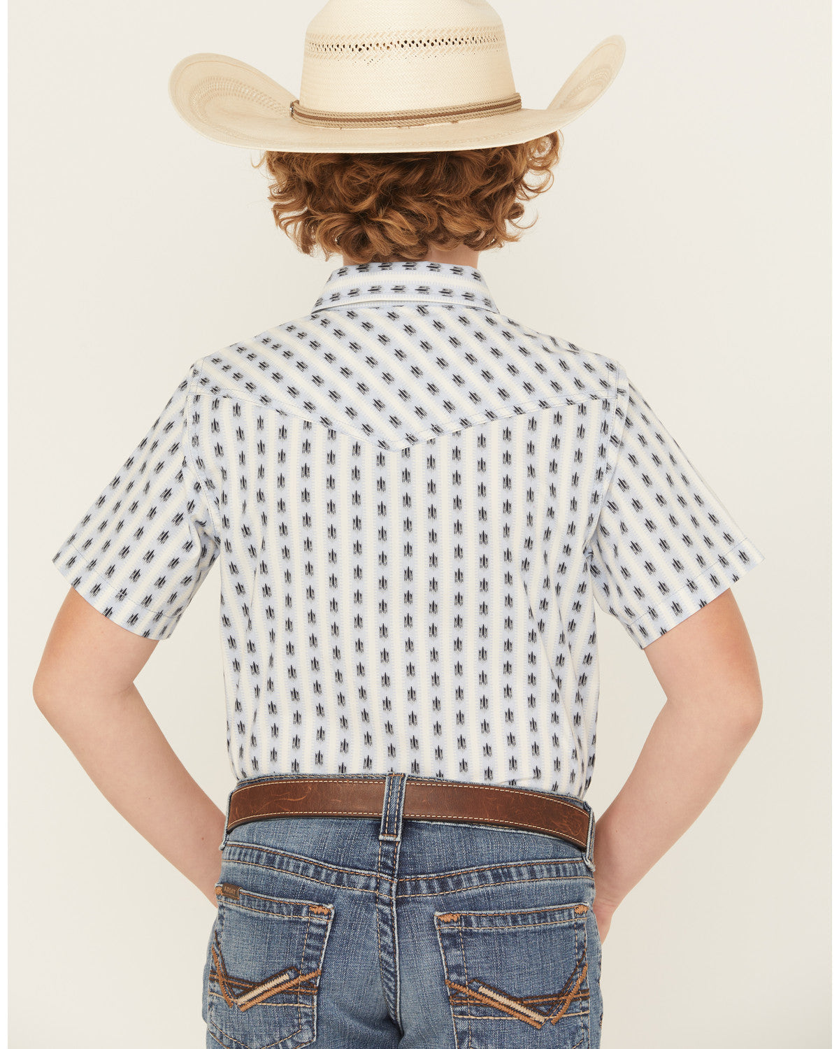 Boys' Outlaw Pass Striped Print Short Sleeve Snap Western S White
