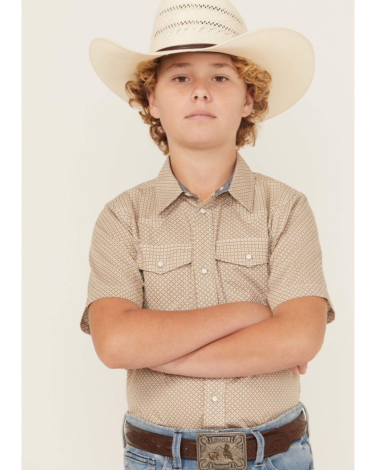 Boys' Grill and Greet Medallion Print Short Sleeve Snap Wes Tan