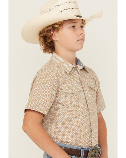 Boys' Grill and Greet Medallion Print Short Sleeve Snap Wes Tan