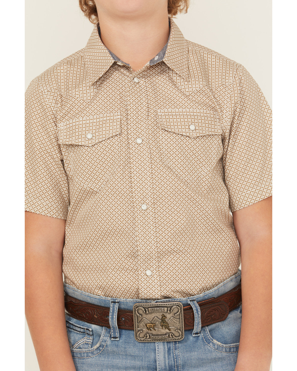Boys' Grill and Greet Medallion Print Short Sleeve Snap Wes Tan