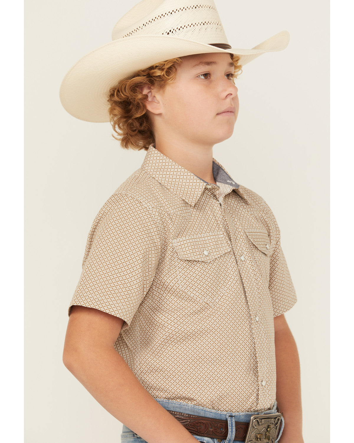 Boys' Grill and Greet Medallion Print Short Sleeve Snap Wes Tan
