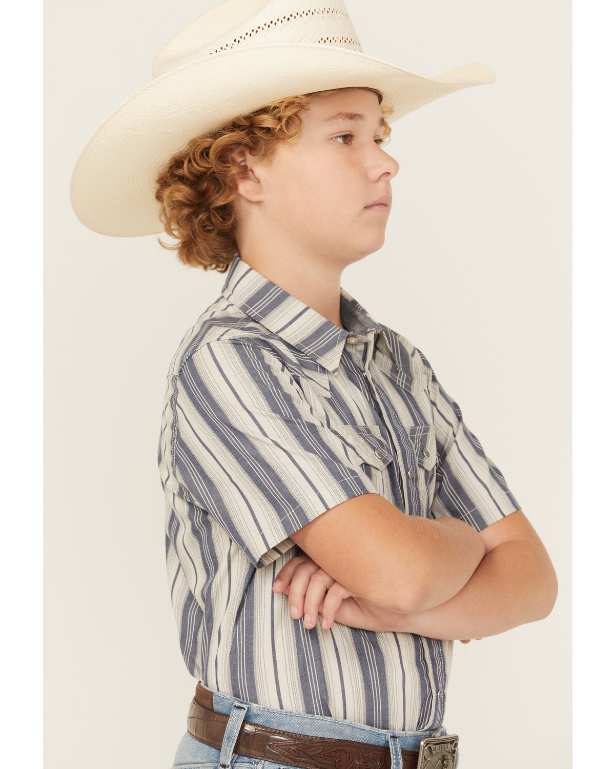 Boys' Roman Striped Short Sleeve Snap Western Shirt Blue