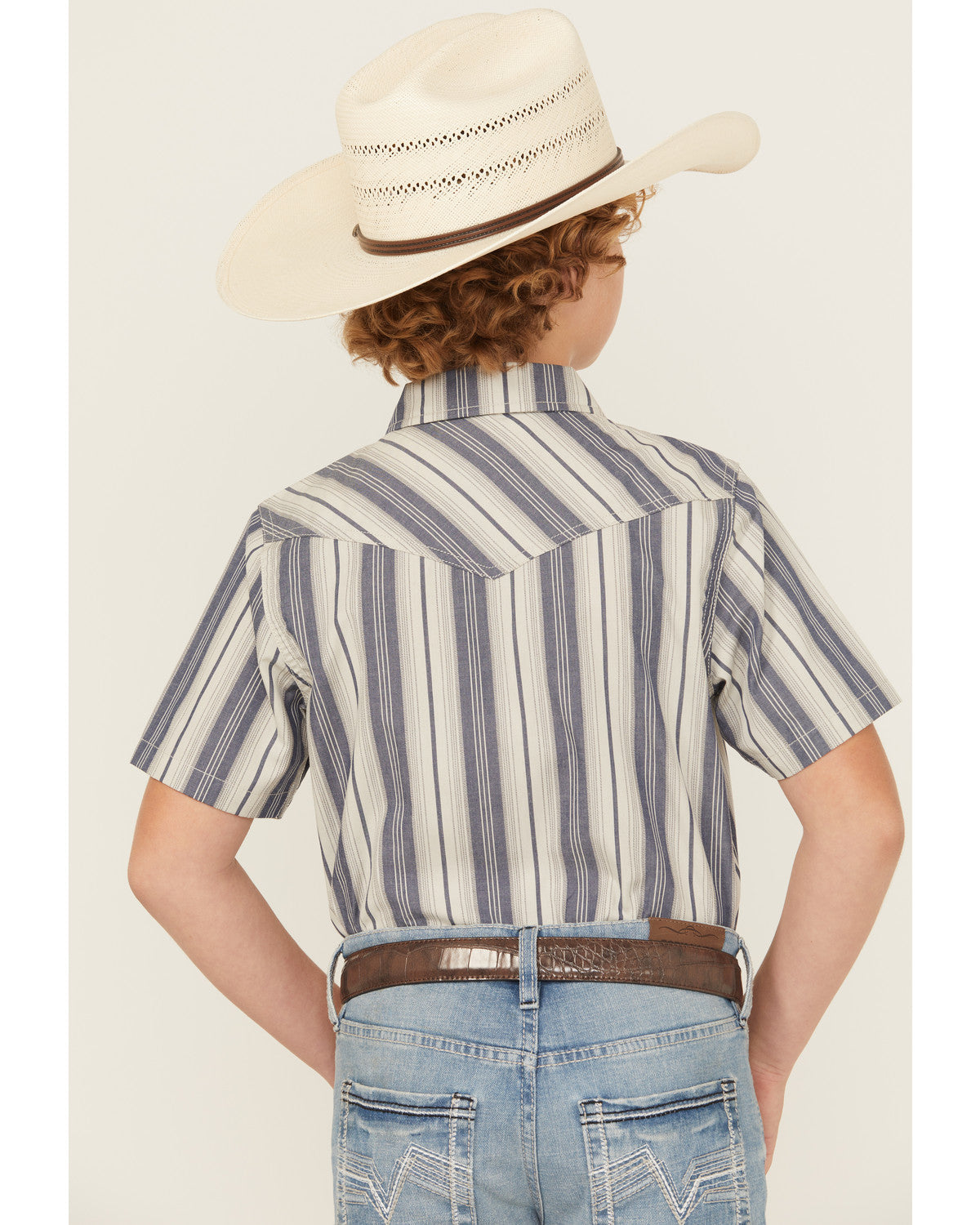 Boys' Roman Striped Short Sleeve Snap Western Shirt Blue