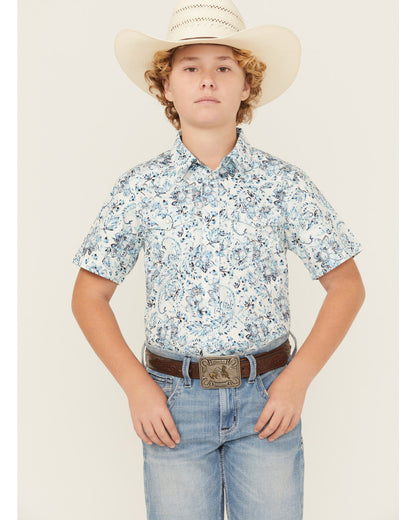 Boys' Frontier Threads Paisley Print Short Sleeve Snap West White