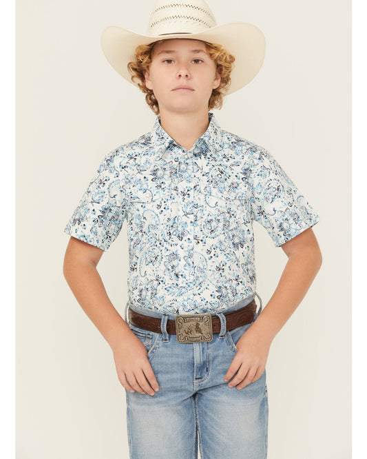 Boys' Frontier Threads Paisley Print Short Sleeve Snap West White