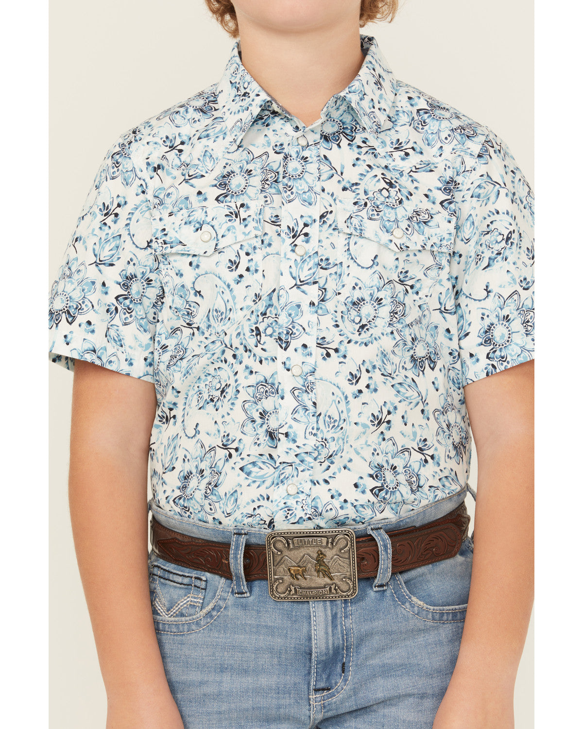 Boys' Frontier Threads Paisley Print Short Sleeve Snap West White