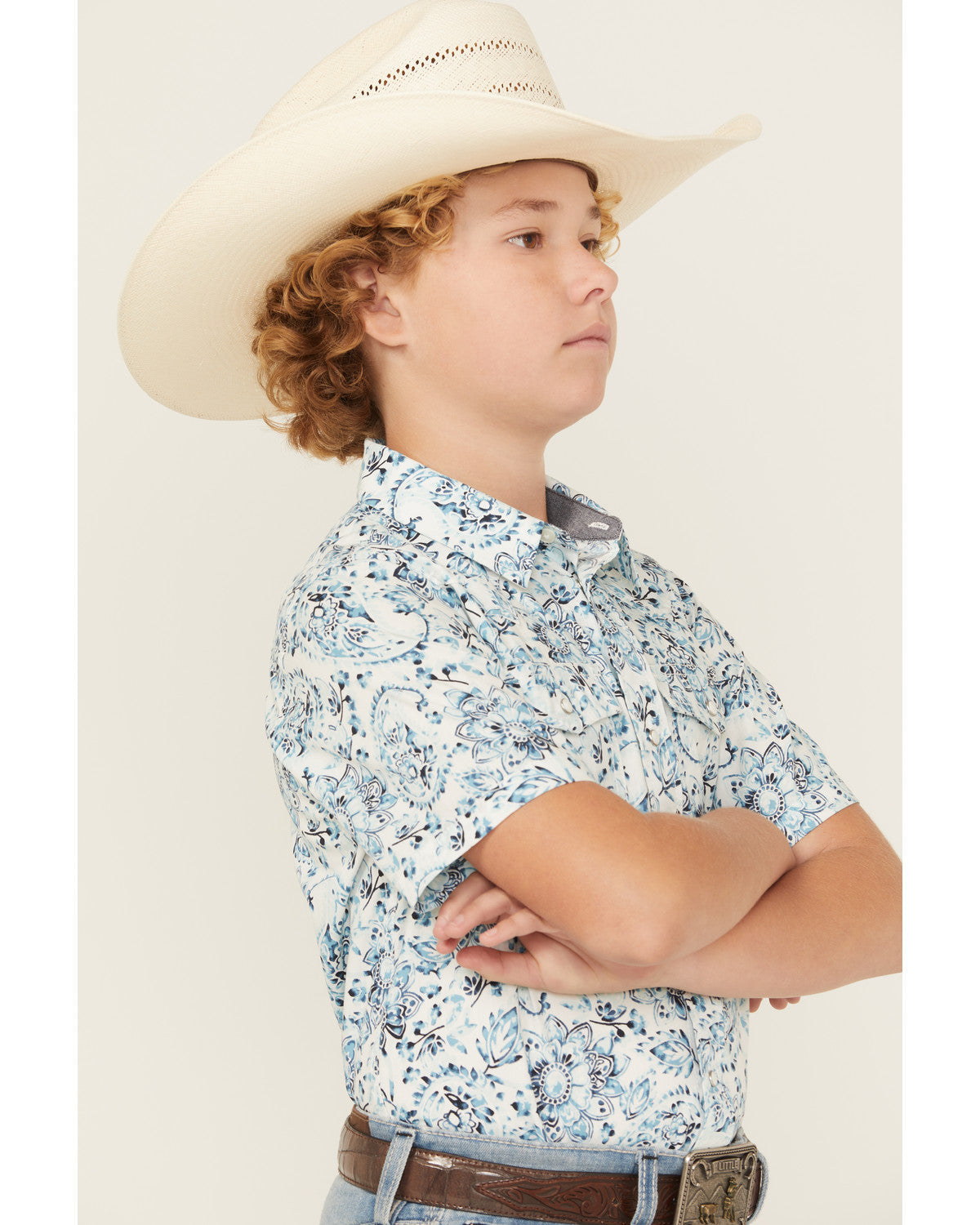 Boys' Frontier Threads Paisley Print Short Sleeve Snap West White