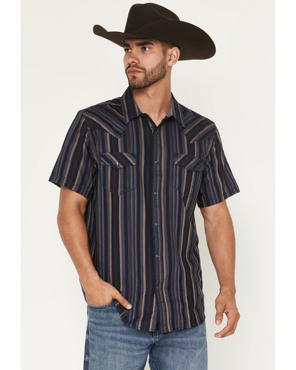 Men's Highland Rim Striped Print Short Sleeve Snap Western Navy