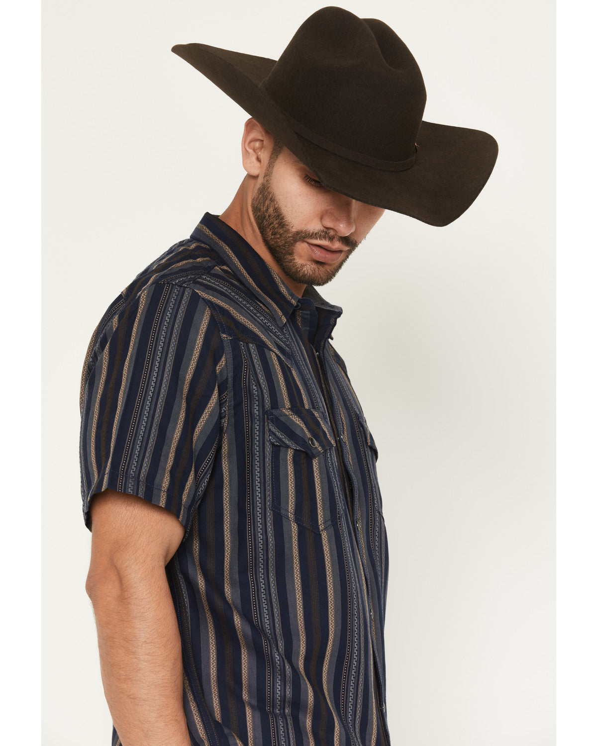 Men's Highland Rim Striped Print Short Sleeve Snap Western Navy