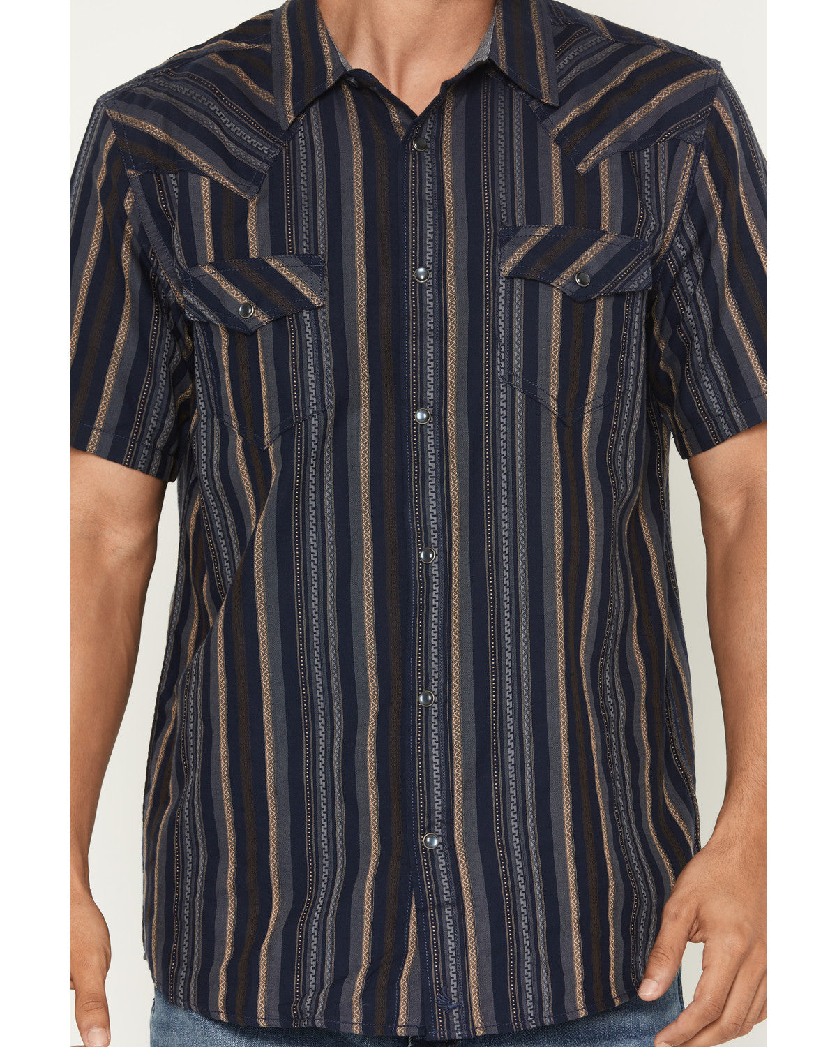 Men's Highland Rim Striped Print Short Sleeve Snap Western Navy