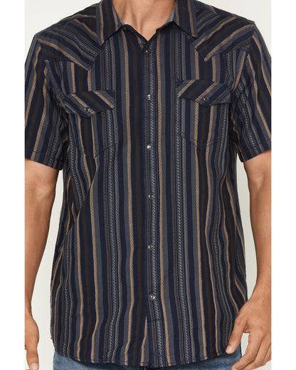 Men's Highland Rim Striped Print Short Sleeve Snap Western Navy