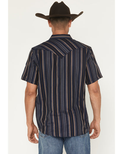 Men's Highland Rim Striped Print Short Sleeve Snap Western Navy