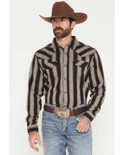 Men's Deluxe Dobby Stripe Print Long Sleeve Snap Flannel Sh Cream