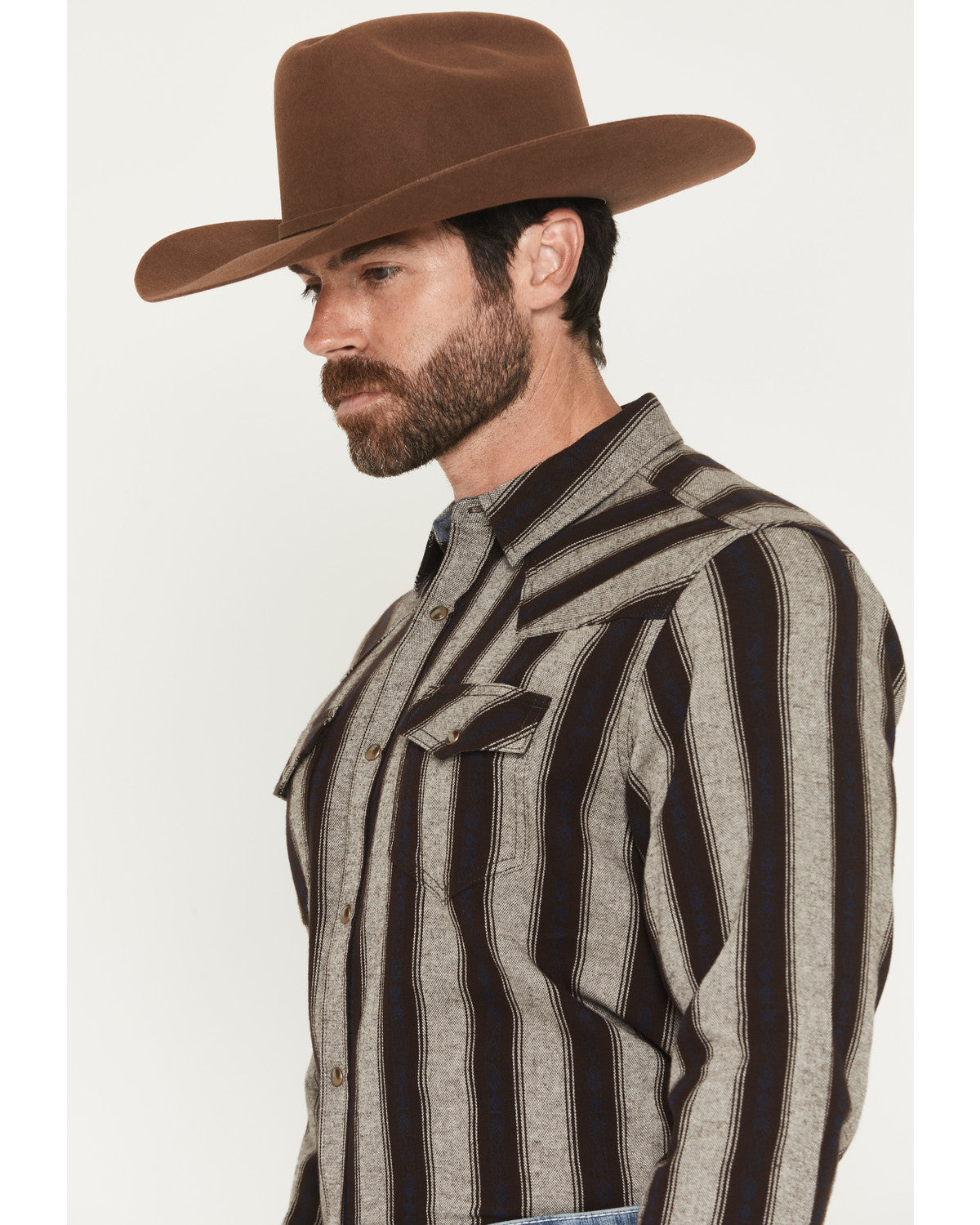 Men's Deluxe Dobby Stripe Print Long Sleeve Snap Flannel Sh Cream