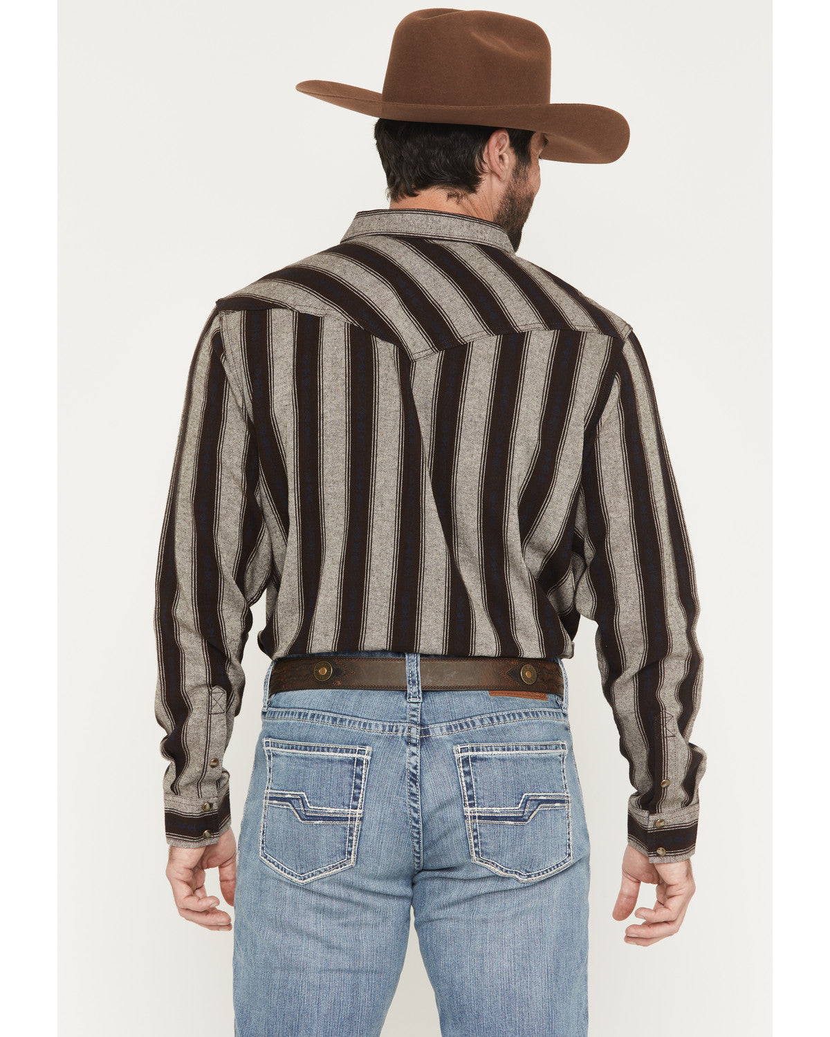 Men's Deluxe Dobby Stripe Print Long Sleeve Snap Flannel Sh Cream