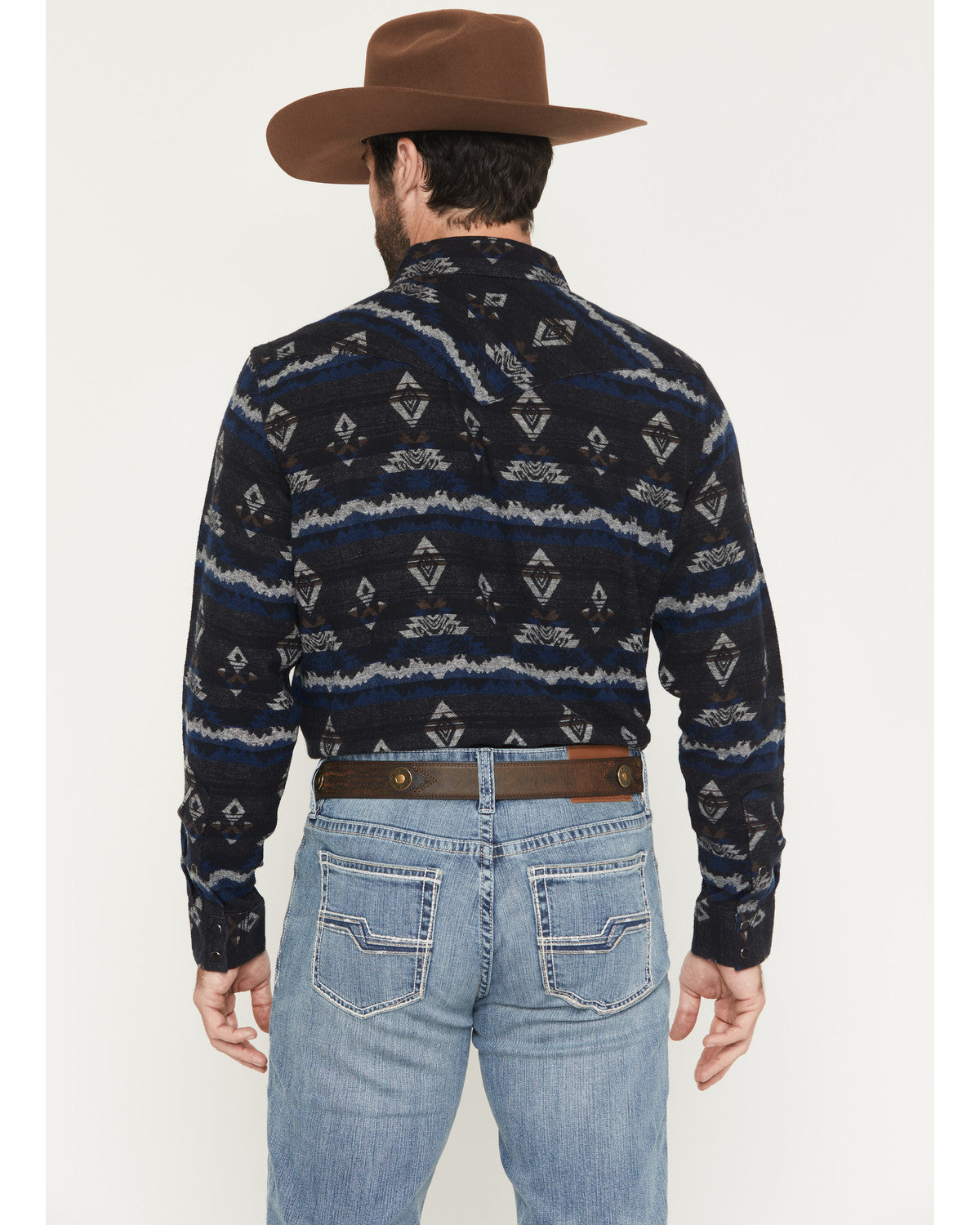 Men's Ironwood Southwestern Striped Long Sleeve Snap Flanne Navy