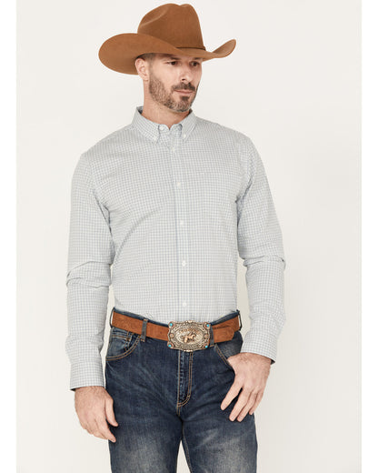 Men's Hoof Plaid Print Long Sleeve Button-Down Western Shir Sage