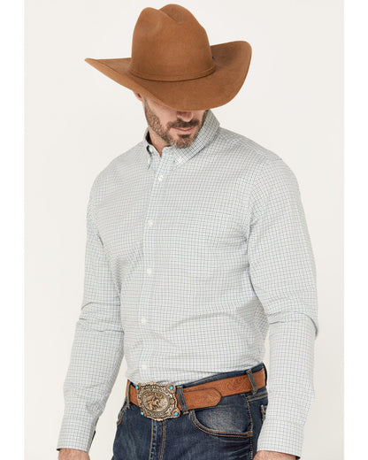 Men's Hoof Plaid Print Long Sleeve Button-Down Western Shir Sage
