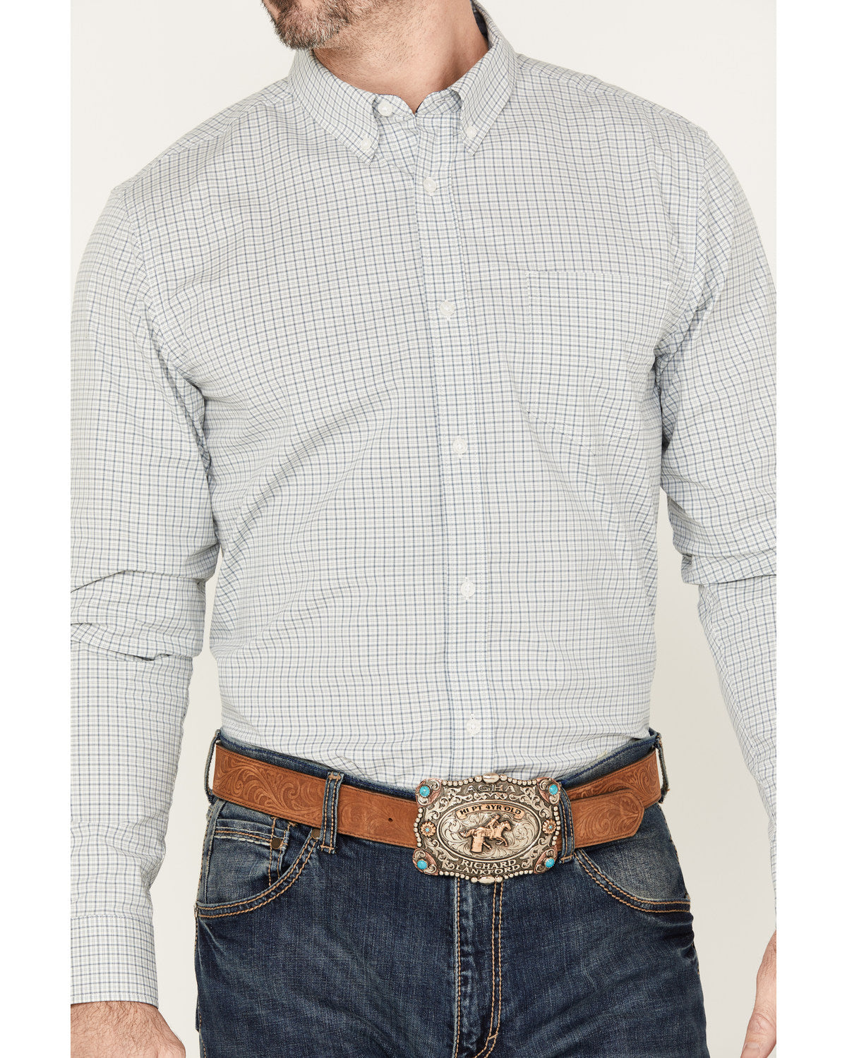 Men's Hoof Plaid Print Long Sleeve Button-Down Western Shir Sage