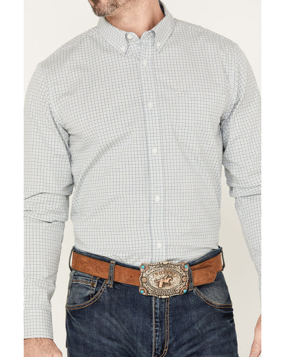 Men's Hoof Plaid Print Long Sleeve Button-Down Western Shir Sage