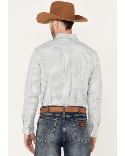 Men's Hoof Plaid Print Long Sleeve Button-Down Western Shir Sage