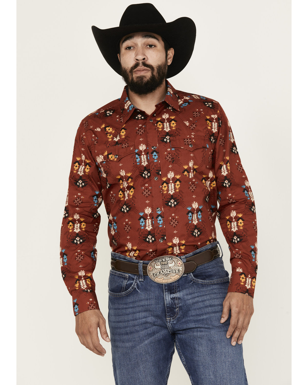 Men's Firewater Southwestern Print Long Sleeve Snap Western Red
