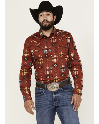 Men's Firewater Southwestern Print Long Sleeve Snap Western Red