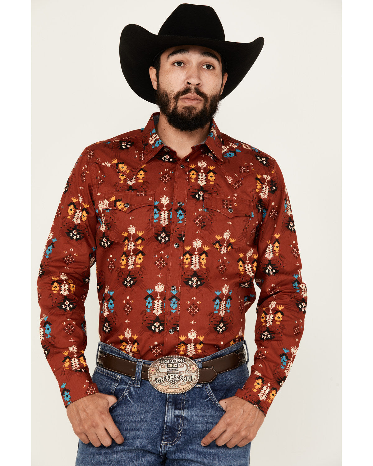 Men's Firewater Southwestern Print Long Sleeve Snap Western Red