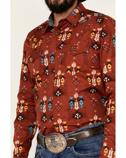 Men's Firewater Southwestern Print Long Sleeve Snap Western Red