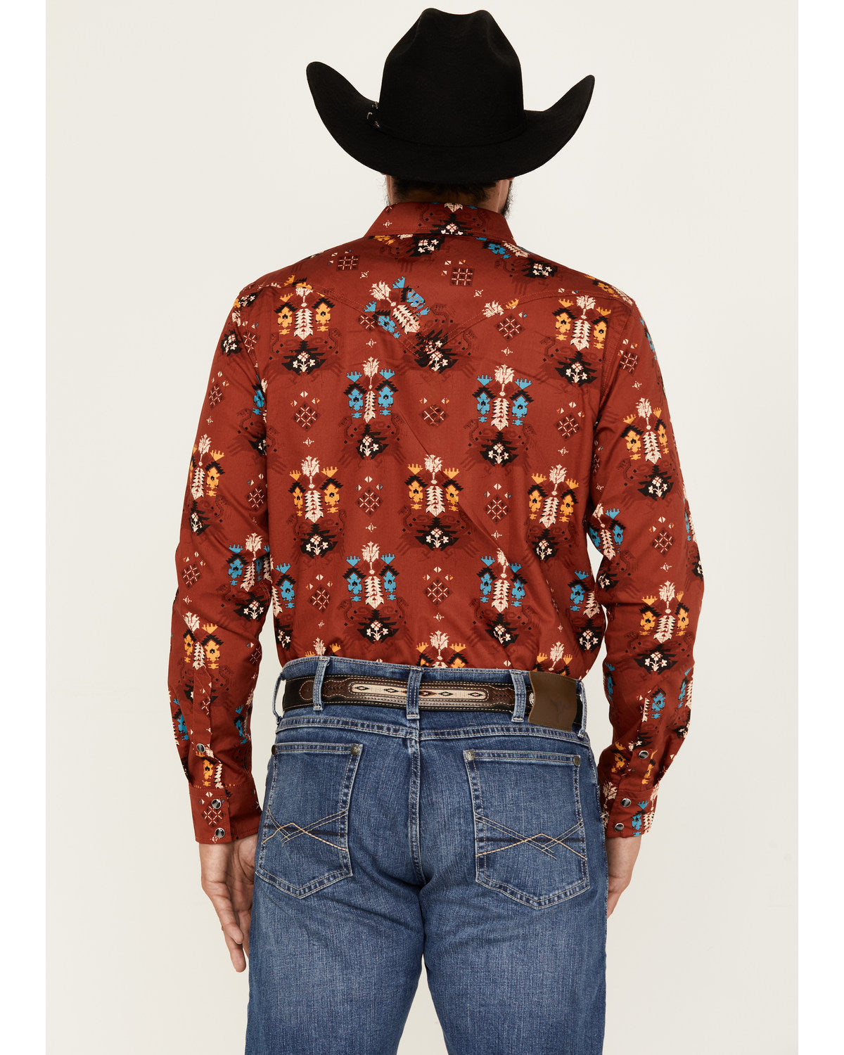 Men's Firewater Southwestern Print Long Sleeve Snap Western Red