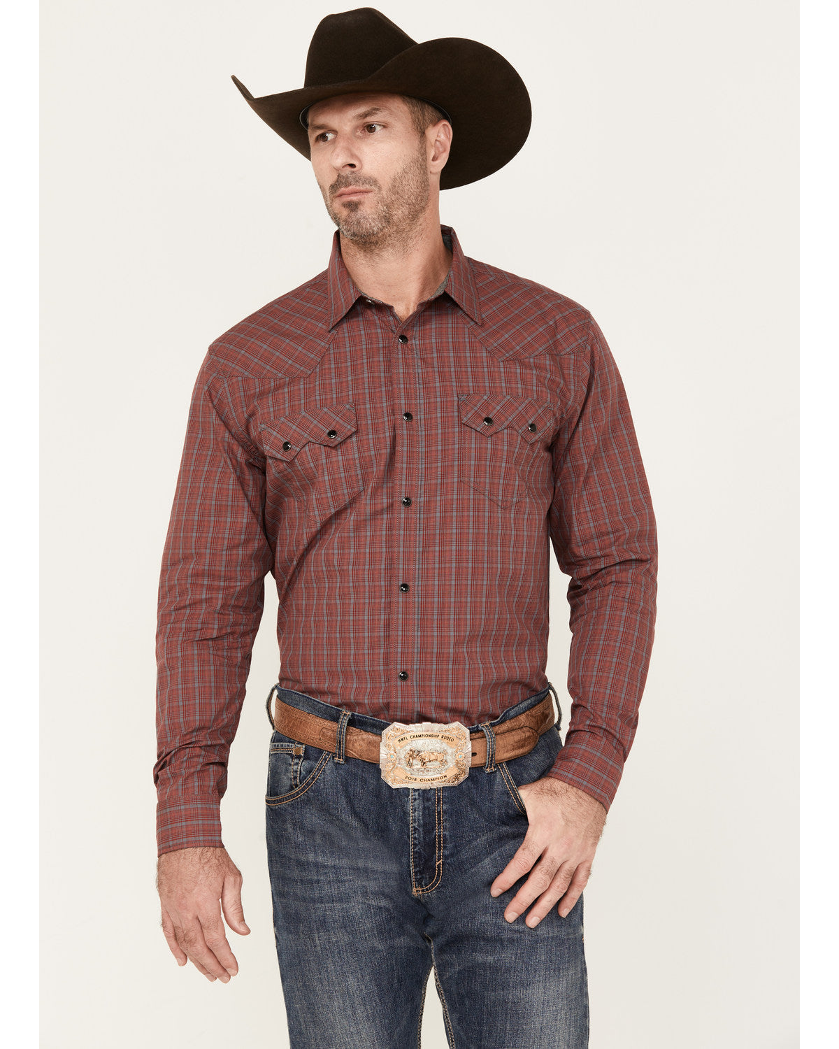 Men's Fire Mountain Long Sleeve Plaid Print Snap Western Sh Red