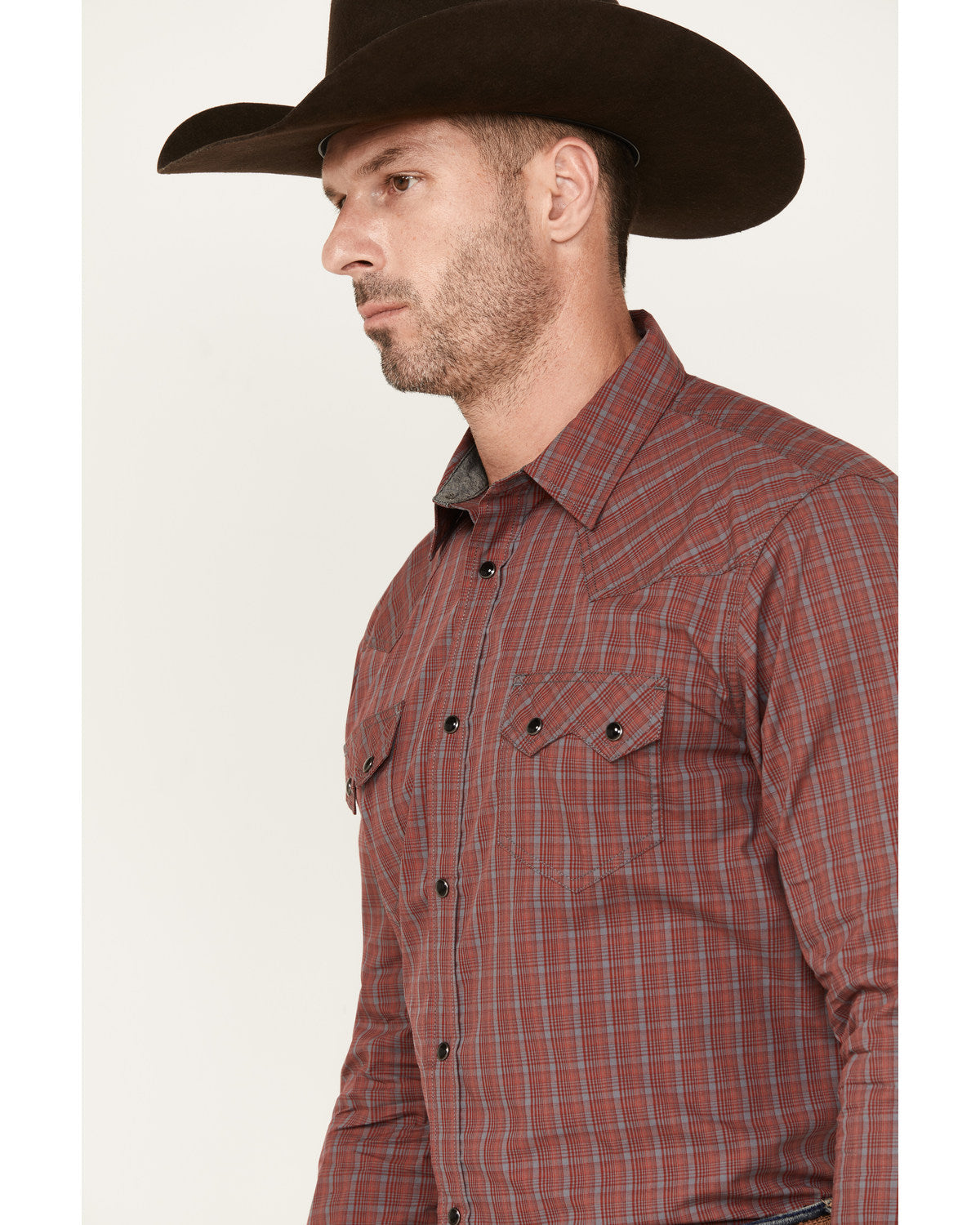 Men's Fire Mountain Long Sleeve Plaid Print Snap Western Sh Red
