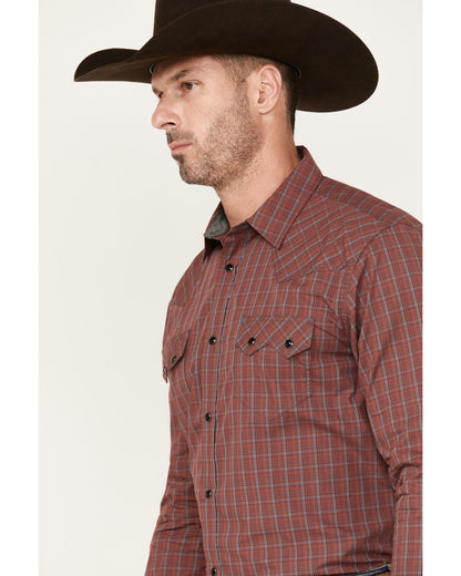 Men's Fire Mountain Long Sleeve Plaid Print Snap Western Sh Red