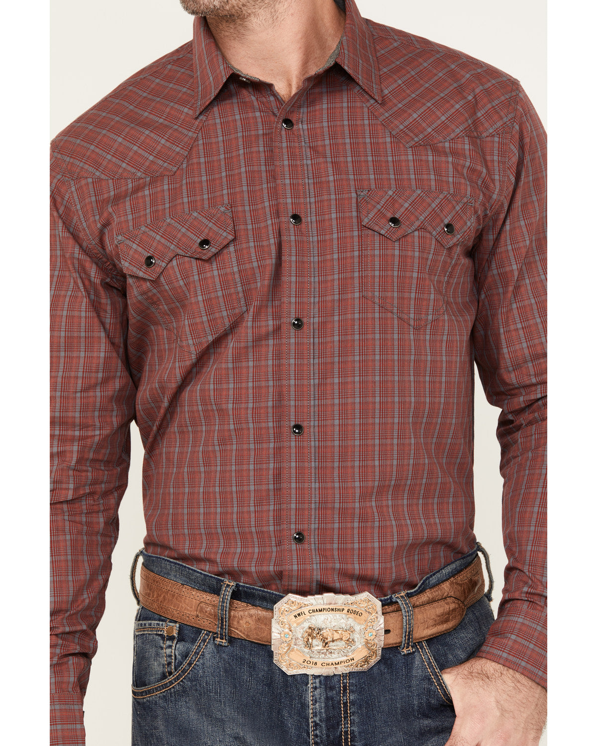 Men's Fire Mountain Long Sleeve Plaid Print Snap Western Sh Red