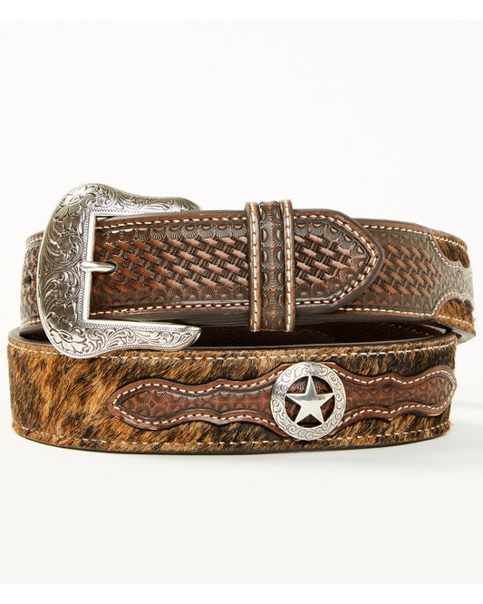 Men's Hair-On Concho Leather Belt Brown