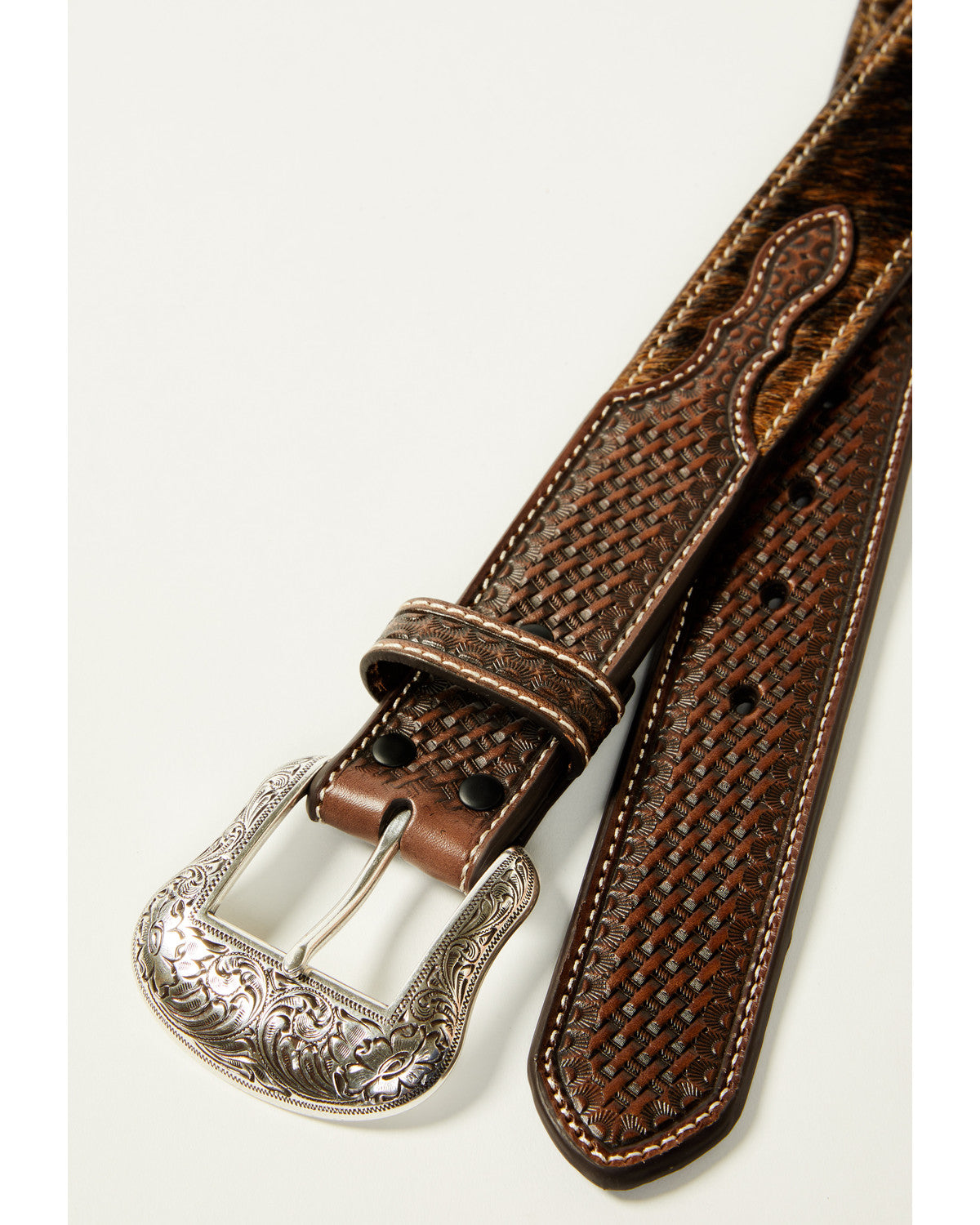 Men's Hair-On Concho Leather Belt Brown