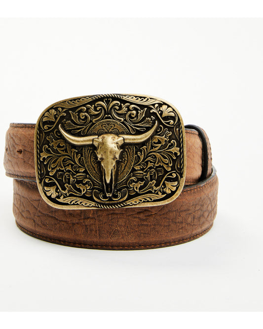 Men's Long Horn Buckle Belt Brown