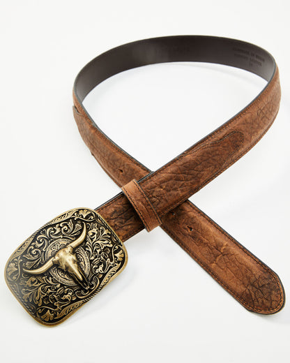Men's Long Horn Buckle Belt Brown