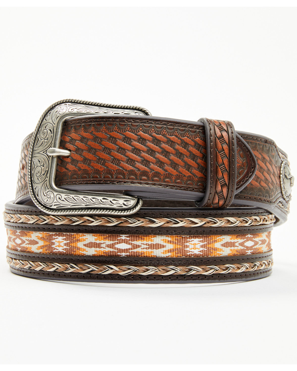 Men's Atwood Southwestern Inlay Belt Dark Brown