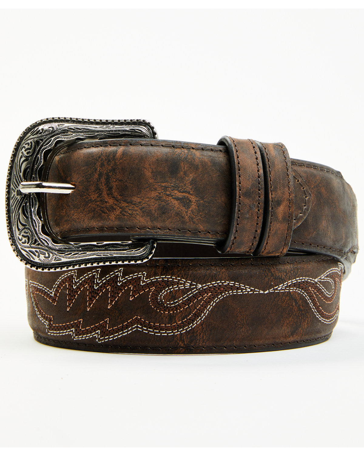 Men's Brooks Stitched Leather Belt Dark Brown