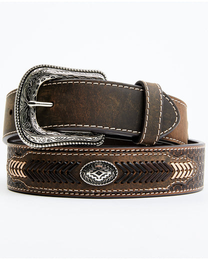 Men's Southwestern Concho Belt With Lace Detail Brown