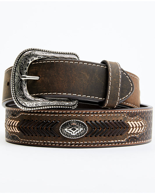 Men's Southwestern Concho Belt With Lace Detail Brown