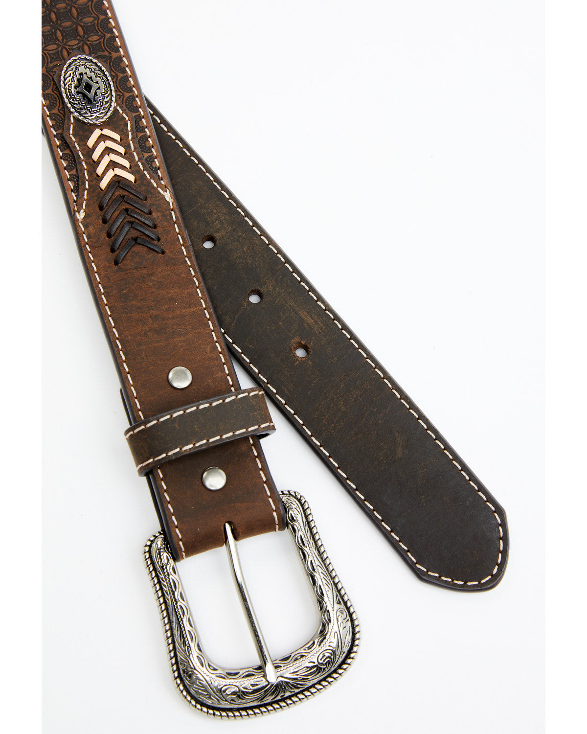 Men's Southwestern Concho Belt With Lace Detail Brown