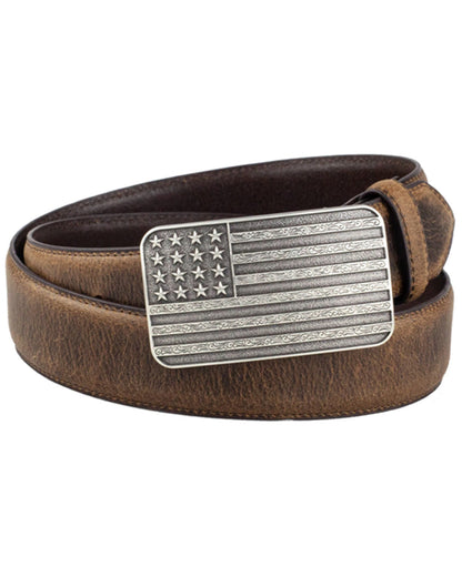 Men's American Flag Buckle Belt Brown
