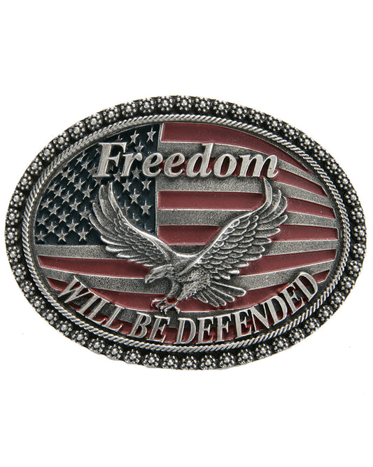 Men's Freedom Will Be Defended Belt Buckle Silver